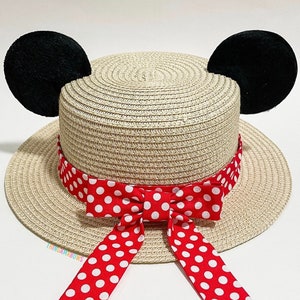 Mickey Ear Straw Hat | Mickey Ear Boater Style Hat | Mickey Ear Hat with Interchangeable Swappable Bow | Minnie Ear Hat | Mickey Ear Sun Hat