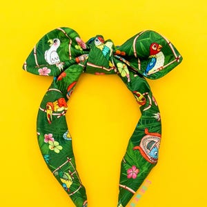 Tiki Room Knot Bow Headband | Walt Disney&#39;s Enchanted Tiki Room Print Bowband | Tiki Room Birds Room Top Knot Headband | Disney Knotty Bow