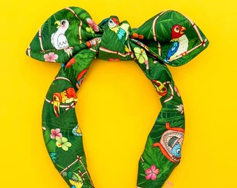 Tiki Room Knot Bow Headband | Walt Disney's Enchanted Tiki Room Print Bowband | Tiki Room Birds Room Top Knot Headband | Disney Knotty Bow