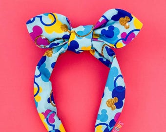 Disneyland 70th Mickey Heads Knot Bow Headband | Mickey Icon Top Knot Headband | Disney Knotty Headband | Disney Bowband