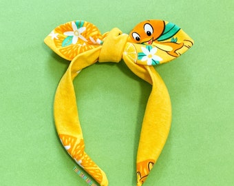 Orange Bird Jersey Knot Bow Headband | Orange Bird Flower and Garden Bowband | Orange Bird Headband | Upcycled Disney Accessories