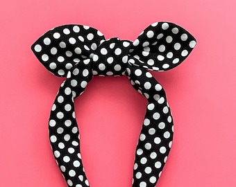 Black and White Minnie Mouse Polka Dots Knot Bow Headband | Minnie Bowband | Minnie Polka Dots Top Knot Headband | Disney Knotted Headband