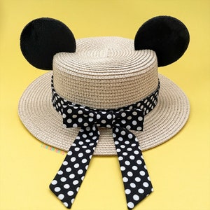 Mickey Ear Straw Hat | Mickey Ear Boater Style Hat | Mickey Ear Hat with Interchangeable Swappable Bow | Minnie Ear Hat | Mickey Ear Sun Hat