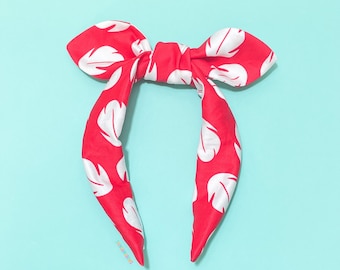Lilo Floral Leaf Print Knot Bow Headband | Lilo Red Dress Bowband | Disney Lilo and Stitch Knot Top Bow Headband