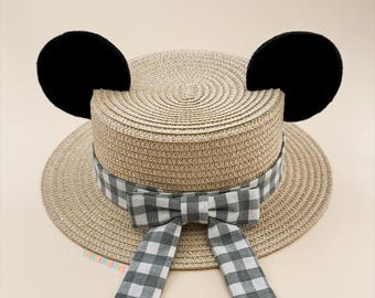 Epcot Flower and Garden Mickey Ear Straw Hat | Mickey Ear Boater Hat | Mickey Ear Hat with Interchangeable Swappable Bow | Mickey Sun Hat