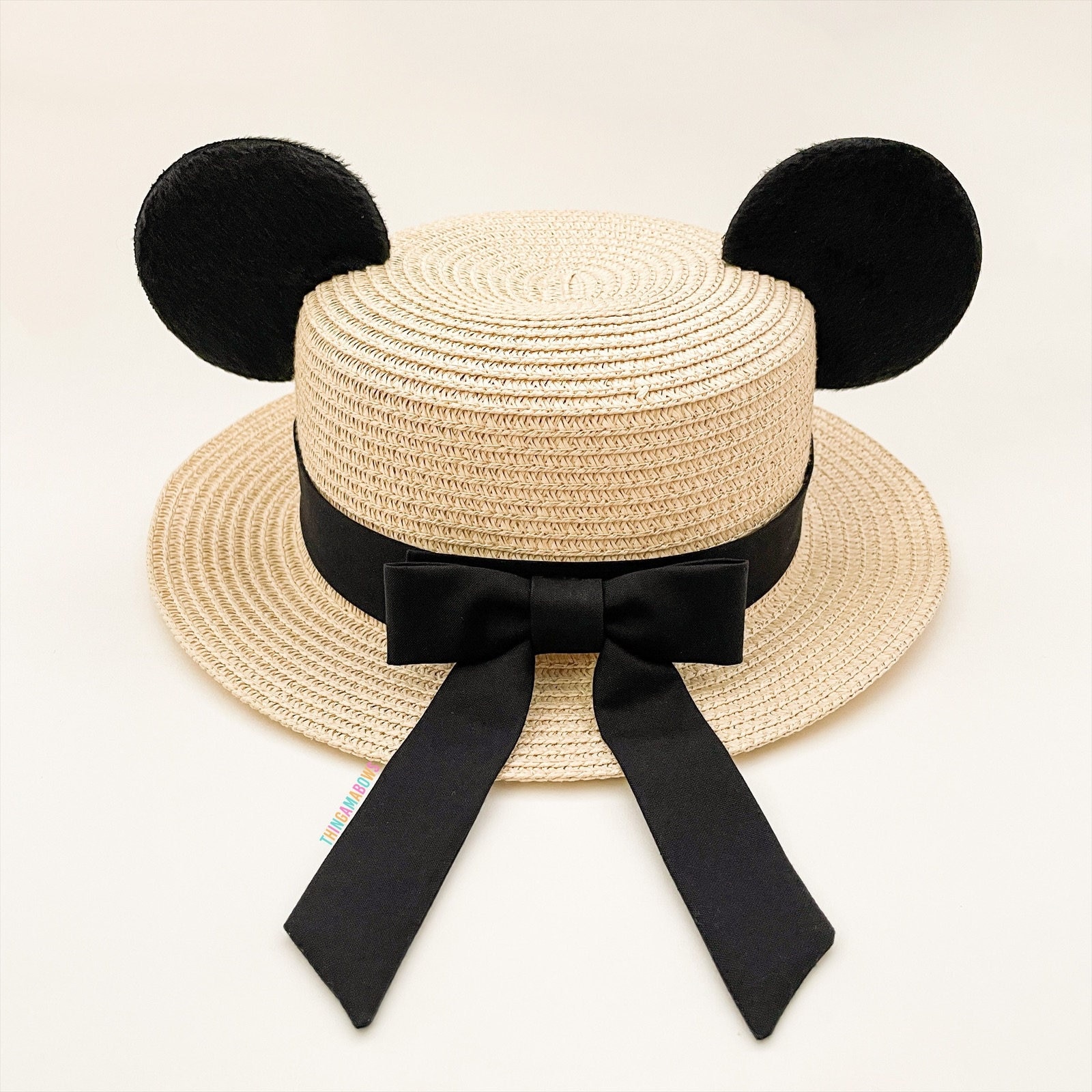 Mickey Ear Straw Hat | Mickey Ear Boater Hat | Mickey Ear Hat with Interchangeable Swappable Bow | Handmade Mickey Minnie Ear Sun Hat