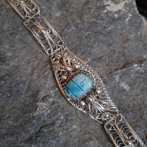 Vintage filigree bracelet, Egyptian scarab bracelet, Scarab bracelet filigree, Gift Egyptian, Filigree bracelet, Silver filigree, Gift