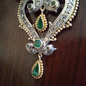 Gold 18K brooch with diamonds,Handmade  Gold 18K brooch with emeralds, brooch vintage, brooch gold 18K vintage, brooch, gift brooch