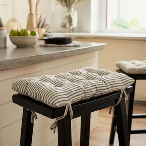 Saddle Stool Cushion - Rectangle Bar Stool Pad with Ties, 100% Cotton, Machine Washable Cushions, Made in USA