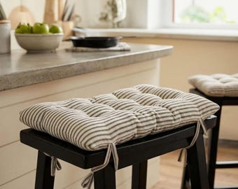 Saddle Stool Cushion - Rectangle Bar Stool Pad with Ties, 100% Cotton, Machine Washable Cushions, Made in USA