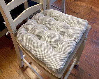 Gingham Check Dining Chair Cushions with Ties - Machine Washable, 100% Cotton, Made in USA
