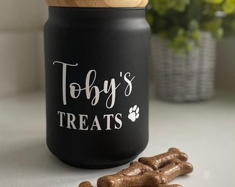 Personalised Dog Cat Treat Jar,  Pet Black Storage Pot New Puppy New kitten Gift Dog Training Woofday Present