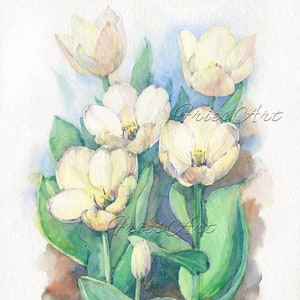 Tulpen, Original Aquarell, Schlafzimmer Dekoration, Wandkunst, Geschenk 9.4 x 12.6''(24x32 cm)