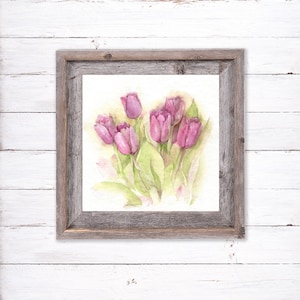 Rosa Tulpen, Schlafzimmer Dekoration, Wandkunst, Original Aquarell, 7.9 x 7.9'' (20x20 cm)