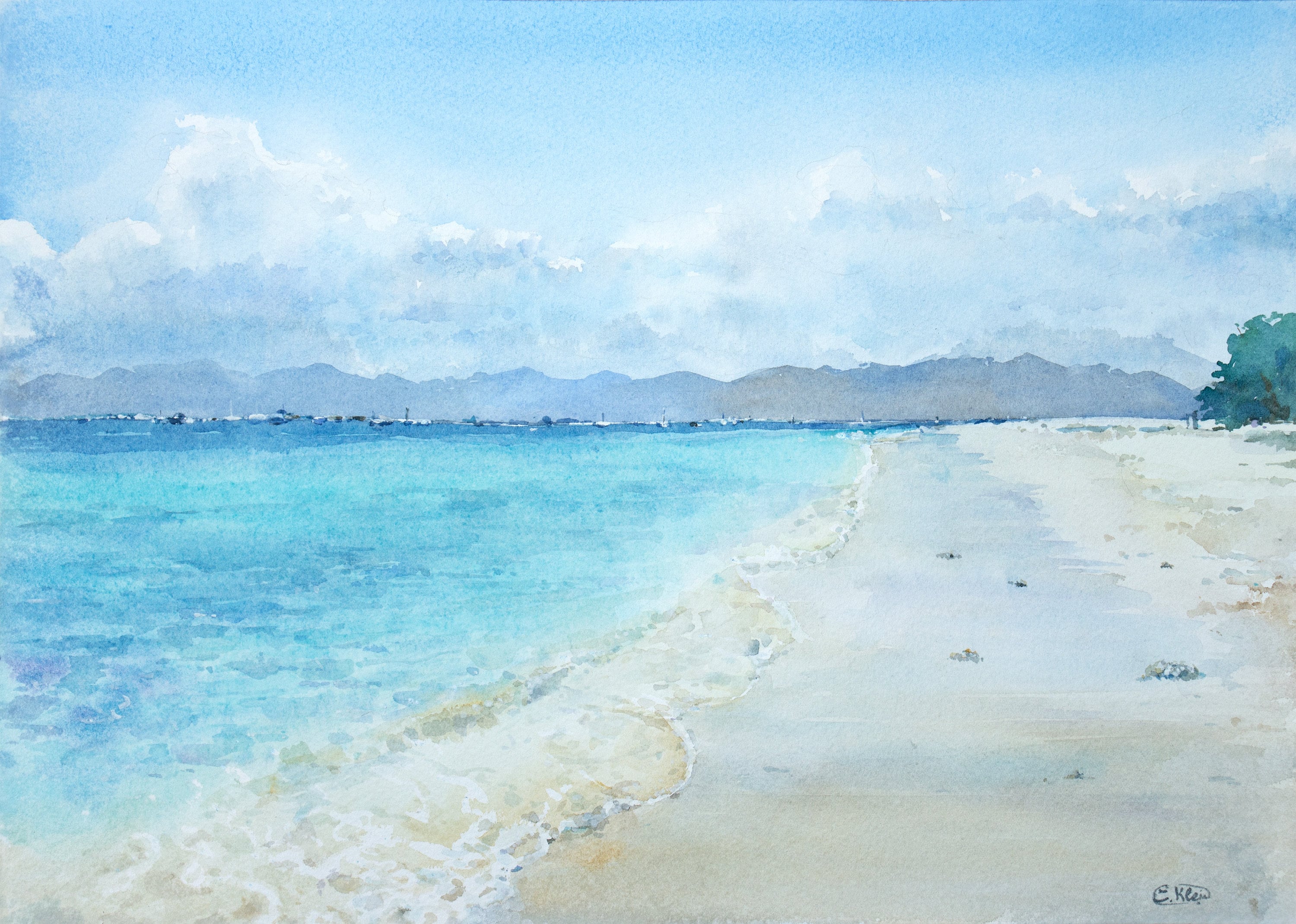 殘影Gili Gili Island, Indonesia, Original Watercolor 9.8 X 13.8''(25 X 35