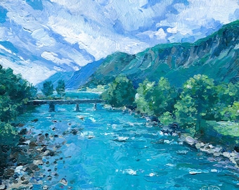 Eidselvi River Original Acrylic Painting 10" x 12''( 25 x 30 x 1.5 cm), Norway, Canvas Painting, Acrylic Painting, Landscape Painting, Acrylic Painting