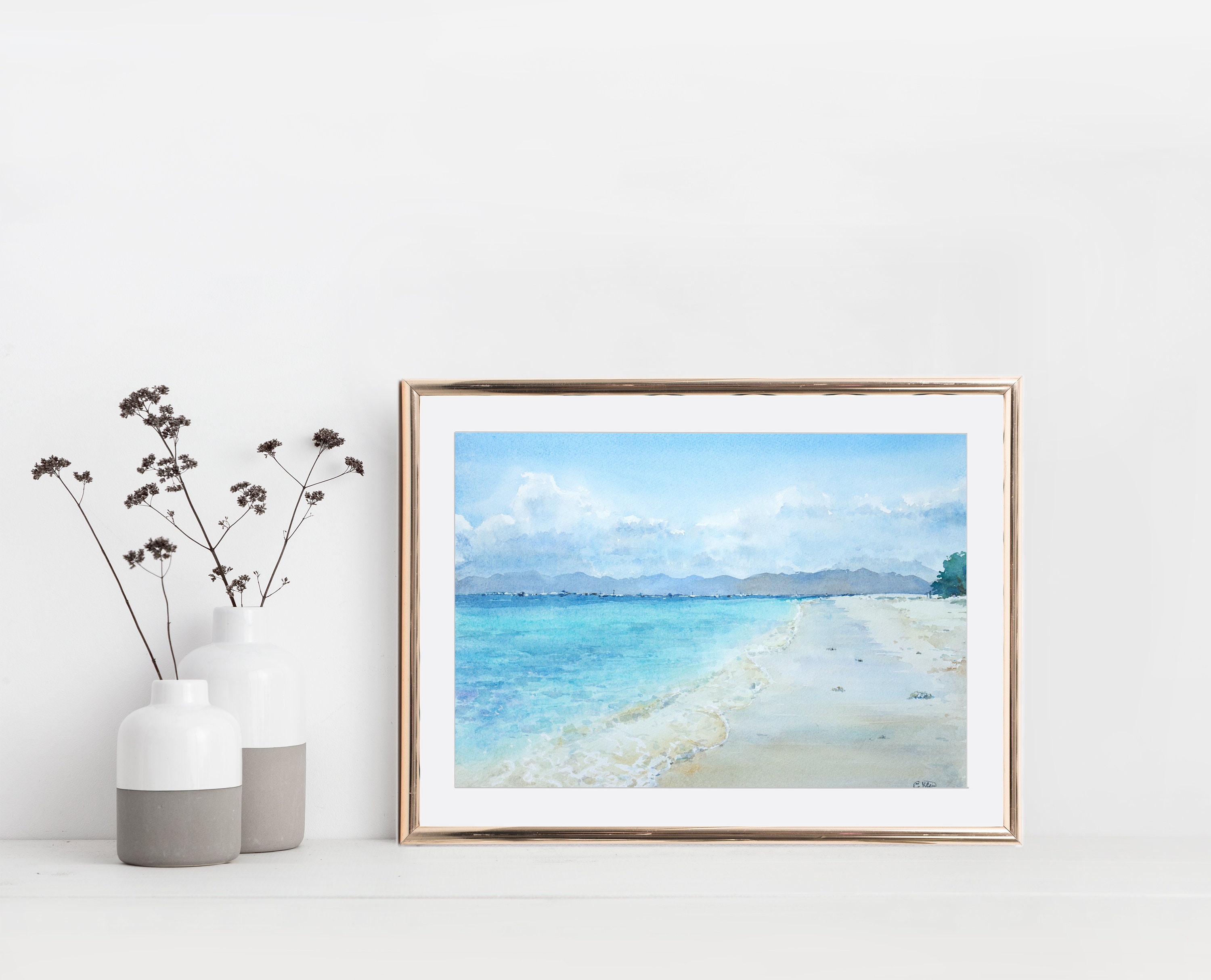 殘影Gili Gili Island, Indonesia, Original Watercolor 9.8 X 13.8''(25 X 35