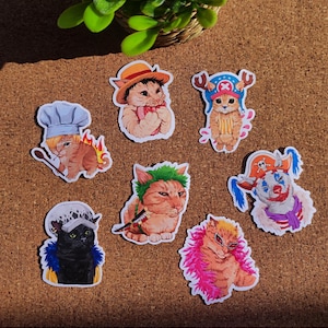 Adesivi in vinile con meme di gatto di One Piece