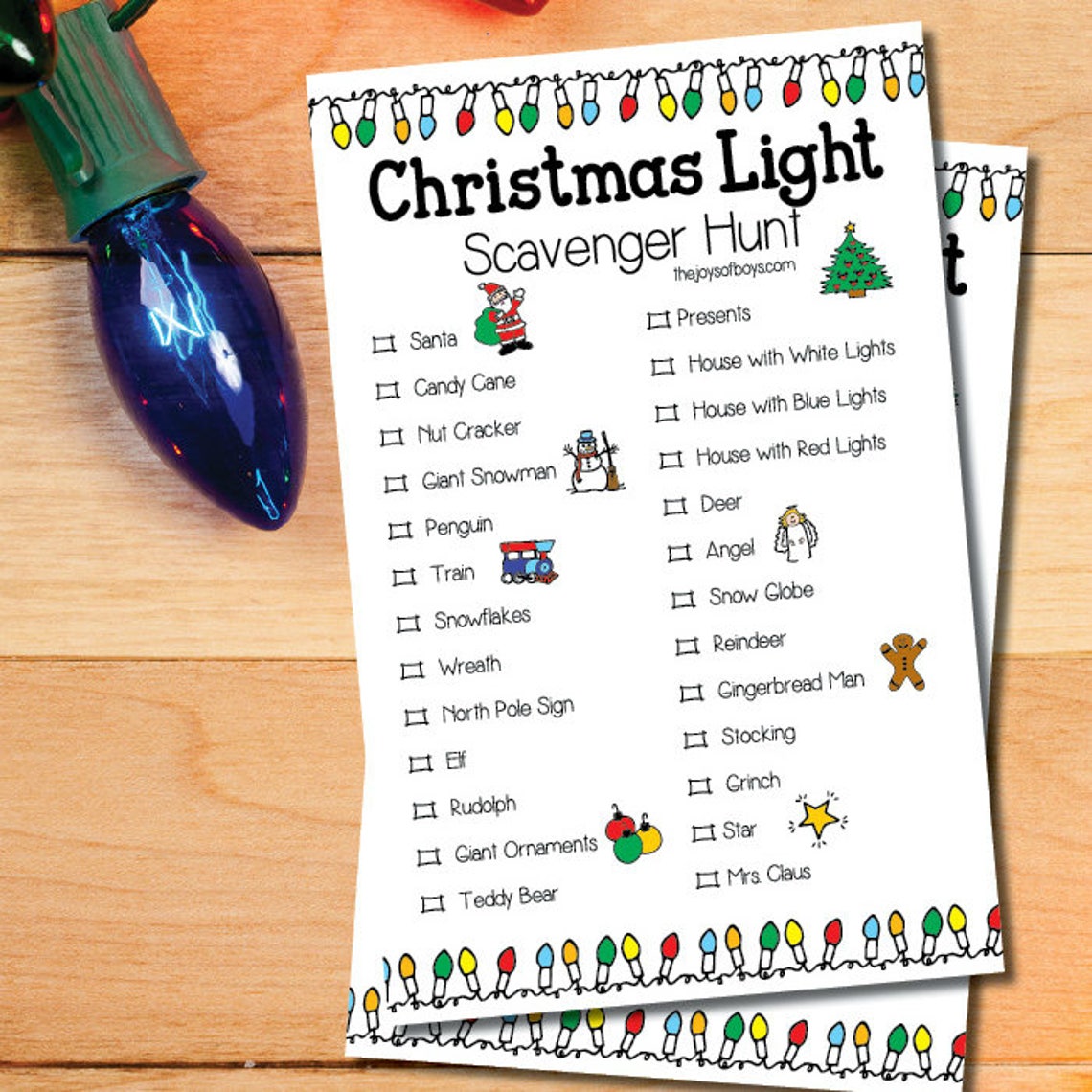 Christmas Light Scavenger Hunt Game Adults and Children Printable PDF