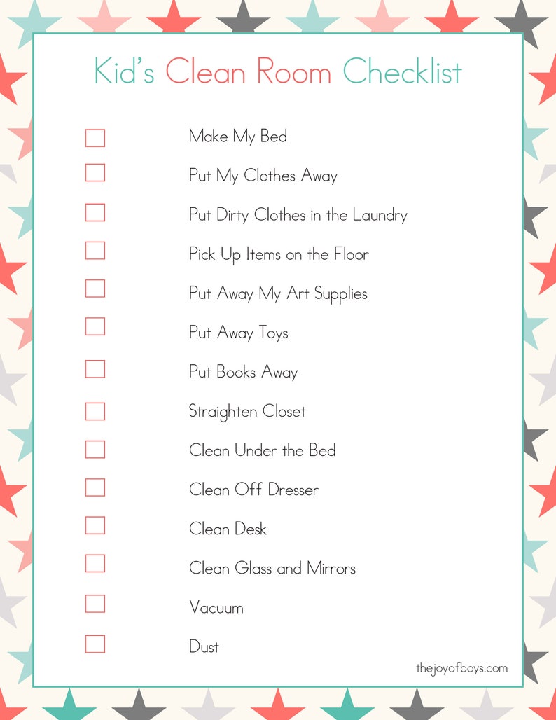 Kids Clean Room Checklist Etsy