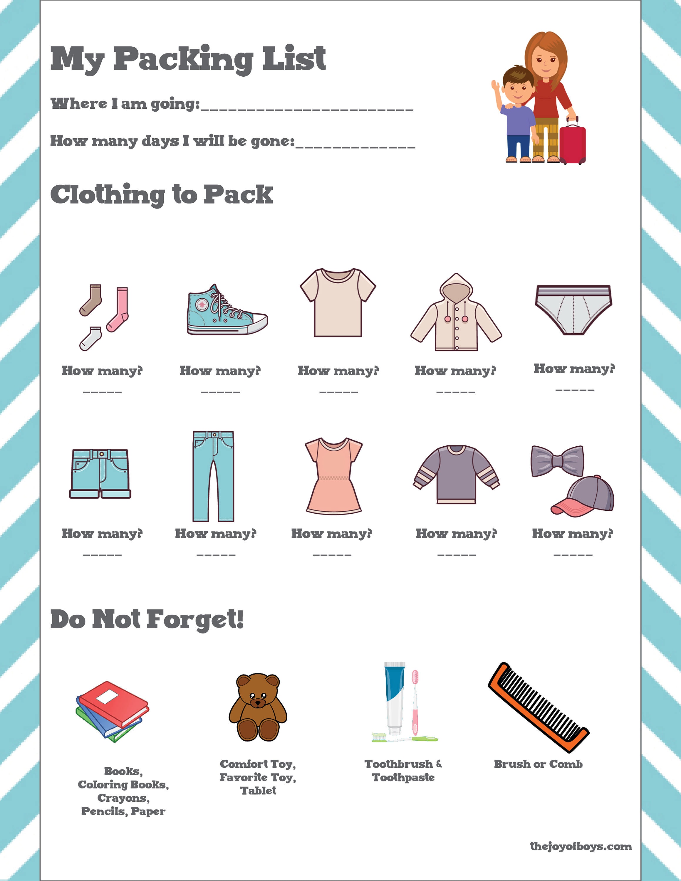 Kids Packing List Vacation Packing List Travel Packing List PDF Download