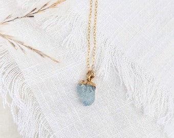 Gold Dipped Raw Aquamarine Necklace, raw gemstone jewelry