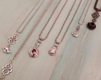 SILVER TEA NECKLACES Antiqued Tibetan Silver,Choice of 1,Teapot & Teacup Necklaces,Asst Lengths,Tea Lover Gifts,Spota Tea,Tea Jewelry