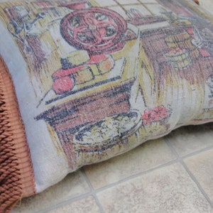 COUNTRY STORE 1982 CALENDAR Pillow, Repurposed Linen Towel w/ Caramel Cotton Fringe,Farmhouse decor,Old Tyme Store,Country Decor,Primitives