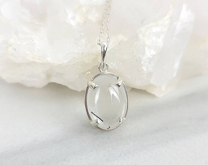 Rutilated Quartz Sterling Silver 925 Crystal Stone Cabochon Handmade Necklace Spiritual Holistic Healing Jewelry Gift