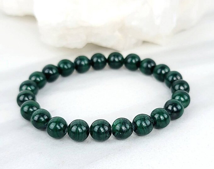 Malachite Crystal Stone Green Bead Bracelet Jewelry Handmade Spiritual Holistic Healing Gift