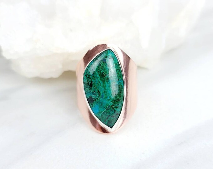 Stress Spirtual - Azurite Malachite Crystal Stone Blue Green Sterling Silver Copper Ring Men Women Jewelry Spiritual Talisman Amulet Gift