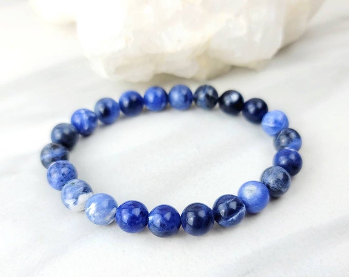 Sodalite Blue Crystal Stone Bead Stretchy Bracelet Jewelry Spiritual Holistic Healing Gift Meditation Panic Attacks Insomnia Calming