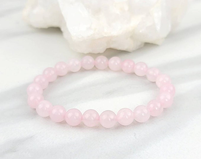 Rose Quartz Pink Crystal Stone Bead Bracelet Jewelry Handmade Spiritual Holistic Healing Gift