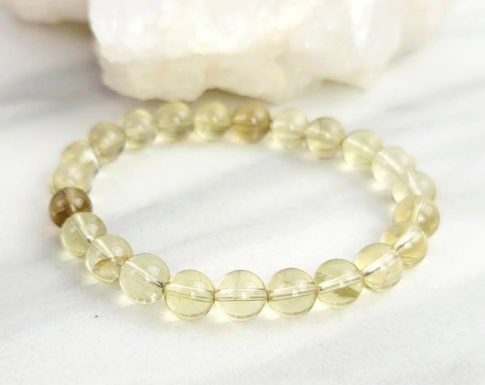 Oro Verde 'Lemon' Quartz Yellow Crystal Stone Bead Stretchy Bracelet Handmade Jewelry Gift Spiritual Holistic Healing Protection Talisman