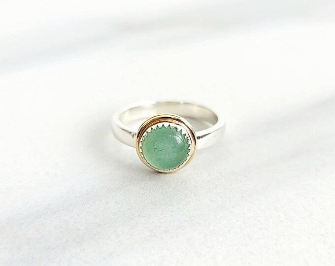Aventurine 14K Gold Sterling Silver 925 Green Crystal Stone Solitaire Ring Jewelry Spiritual Holistic Healing Size 7.75