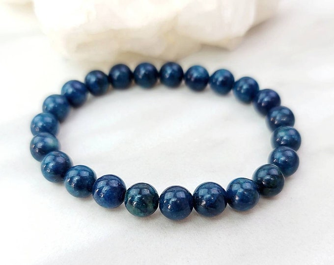Manifestation Eases Anger Public Speaking - Blue Apatite Crystal Stone Bead Stretchy Bracelet Jewelry Handmade Spiritual Holistic Gift
