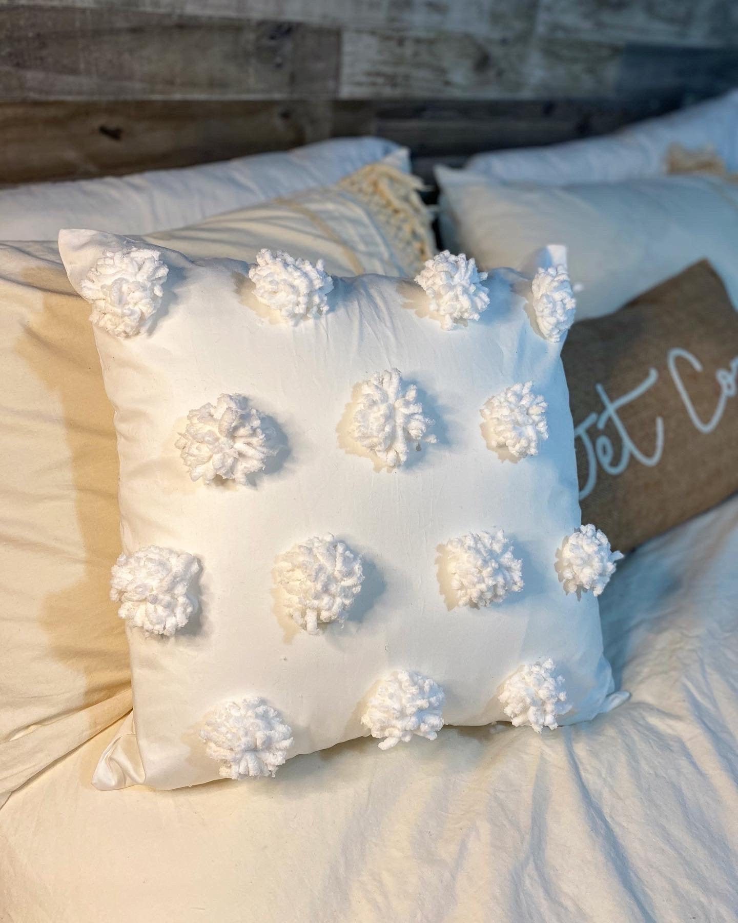 White Pom Poms Pillow Cover 100 Cotton Boho Trendy 18 by Etsy