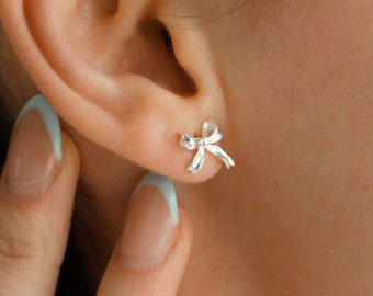 COQUETTE - Ribbon Bow Earrings in 925 Sterling Silver ∙ Delicate Bow Jewelry ∙ Waterproof Earrings ∙ Gift for Women ∙ Gold Bow Earrings