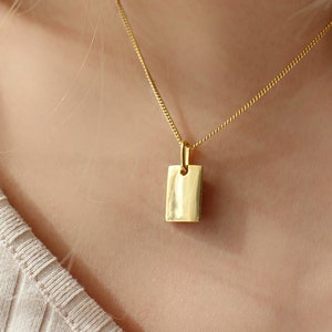 18k Gold Vermeil Rectangle Blank Pendant Necklace ∙ Waterproof ∙ Unisex Necklace ∙ Fine Jewelry ∙ Timeless Square Shaped Necklace