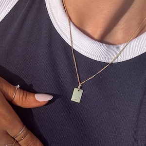 18k Gold Vermeil Rectangle Pendant Necklace • Blank Engraving Necklace • Waterproof Unisex Jewelry • Minimalist Square Necklace