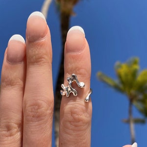 Sturdy 925 Sterling Silver Knuckle Ring · Water Element Ring · Water Resistant · Open Ring · Plain Curved · Upper Finger Ring · Midi Ring