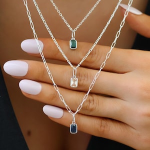 Minimalist Birthstone Zircon Necklace in 925 Sterling Silver ∙ Birth Month Dainty Necklace ∙ Blue Pink Gemstone Zircon Charm ∙ Waterproof