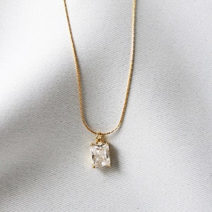 EMMA - 14K Gold Filled Necklace | Rectangle Cubic Zirconia Pendant | Moissanite pendant | Emerald cut Necklace Gold | 7x12mm | CZ Rectangle