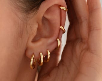 Argolas à prova d'água em vermeil ouro 18k ∙ Brincos de argola em camadas ∙ Brincos pequenos e simples ∙ Argolas delicadas 6 mm 7 mm 8 mm 9 mm 10 mm 11 mm 12 mm 13 mm