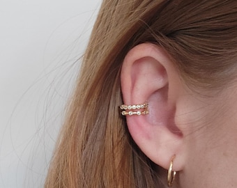 MERI - Upper Ear Crystal Gold Cuff | Gold Ear Wrap | NOT Pierced | Cartilage Minimalist Ear Cuff With Cubic Zirconia
