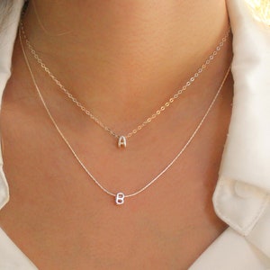Tiny Initial Necklace in Sterling Silver | Initial Letter Pendant | Minimalist Jewel | Layering Necklace | Personalized Name Necklace Custom