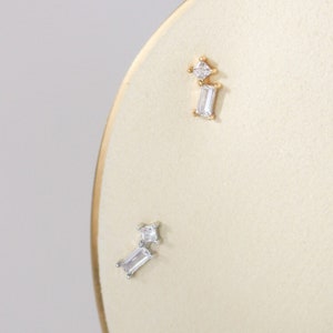18k Gold Vermeil WATERPROOF Stud Earrings ∙ Meets American standards ∙ Baguette Earrings ∙ Minimalist Cartilage Stud ∙ AAAAA Cubic Zirconia