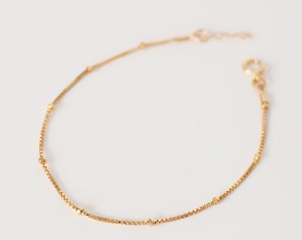 14k gold filled Satellite bracelet ∙ 14k Gold Fill Bracelet box and bead chain ∙ Delicate minimalist bracelet ∙ Dainty beaded bracelet