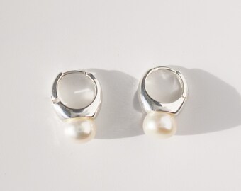 Pearl Hoop Earrings in 925 sterling silver · Fashion Women Earrings Silver Clip