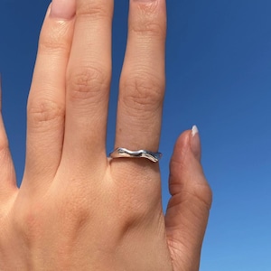 925 Sterling Silver Water Element Ring Wavy Ring Water Resistant Open Ring Plain Curved Abstracted Ring Unisex Ring image 4